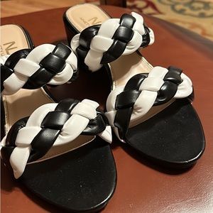 Black and white sandals